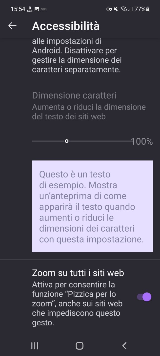 Firefox Android - impostazioni - Accessibilità