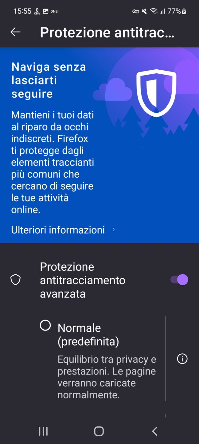 Firefox Android - Protezione antitracciamento - parte 1