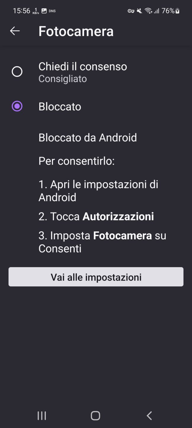 Firefox Android - Impostazioni - Fotocamera