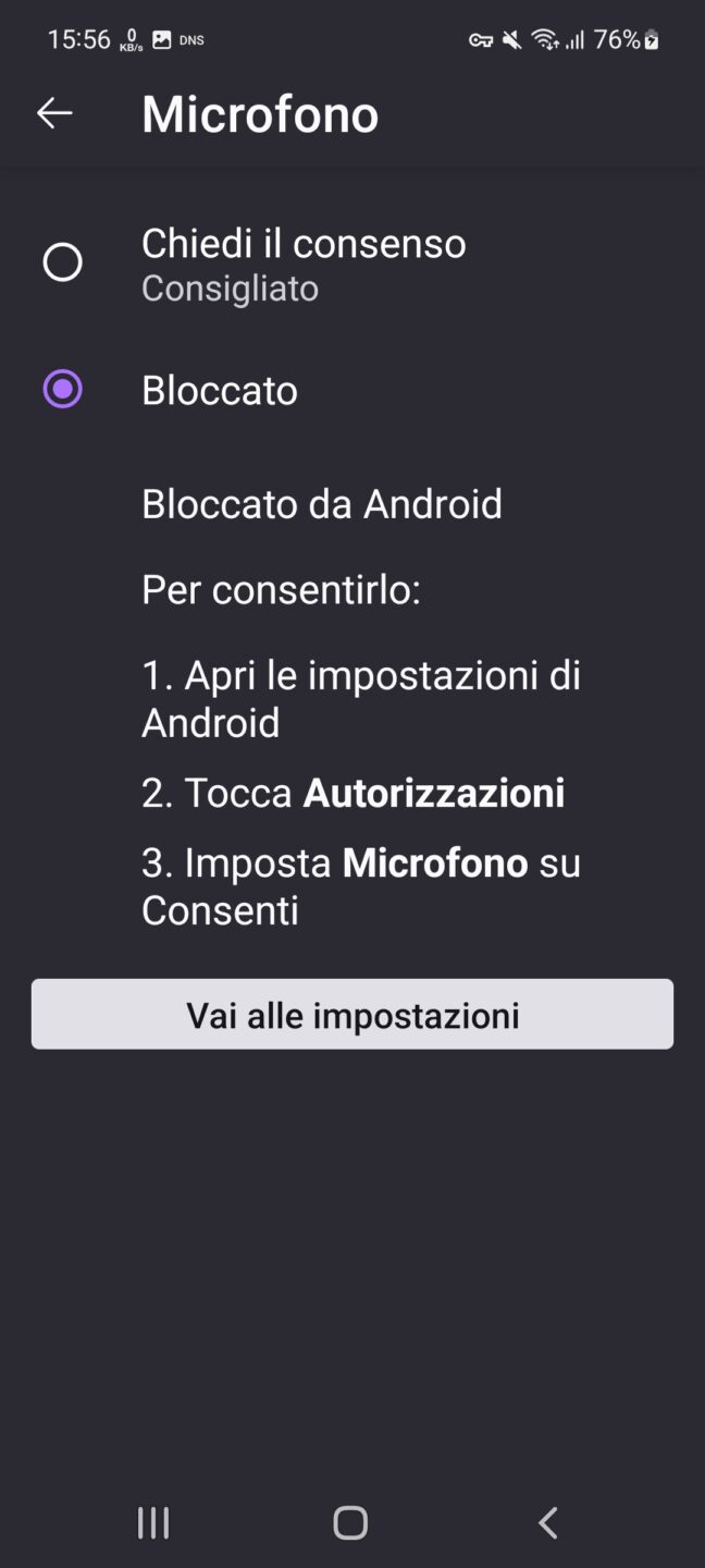 Firefox Android - Impostazioni - Microfono