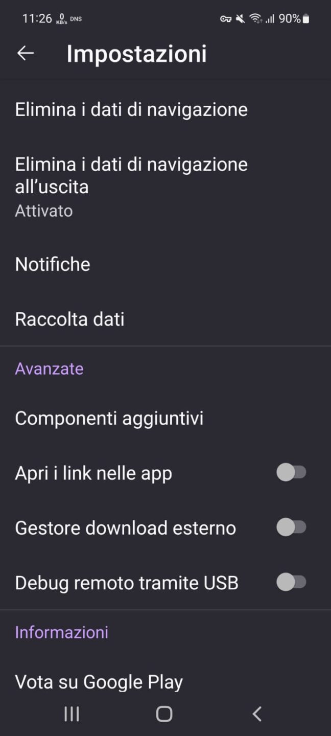 Firefox Android - menu impostazioni - parte 3 