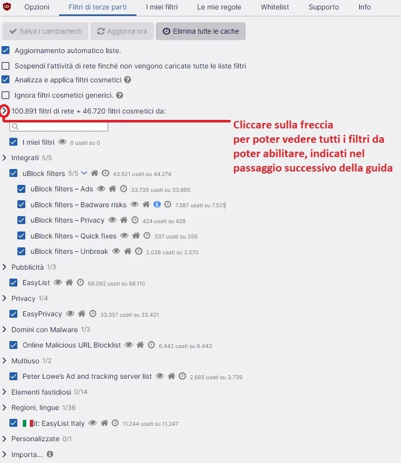 ublock origin- Filtri di terze parti